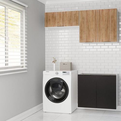 Lavanderia Modulada 3 Peças sem Tampo sem Rodapé Ipanema CabeCasa MadeiraOriginals Grafite Trama/Acácia