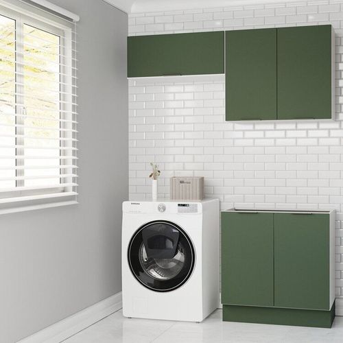 Lavanderia Modulada 3 Peças sem Tampo com Rodapé Ipanema CabeCasa MadeiraOriginals Verde Folha