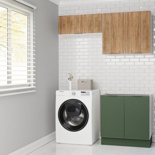Lavanderia Modulada 3 Peças sem Tampo com Rodapé Ipanema CabeCasa MadeiraOriginals Verde Folha/Acácia