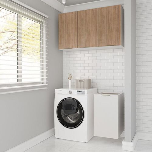 Lavanderia Modulada 2 Peças sem Tampo sem Rodapé Ipanema CabeCasa MadeiraOriginals Branco/Acácia