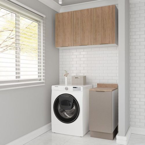 Lavanderia Modulada 2 Peças 1 Armário Aéreo 3 Portas 1 Balcão Ipanema CabeCasa MadeiraOriginals Fendi/Acácia