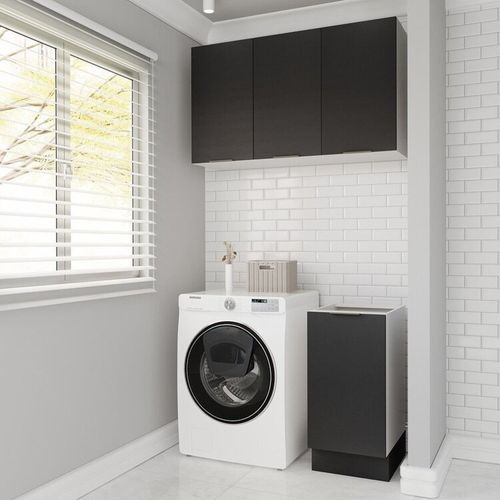 Lavanderia Modulada 2 Peças sem Tampo com Rodapé Ipanema CabeCasa MadeiraOriginals Grafite Trama