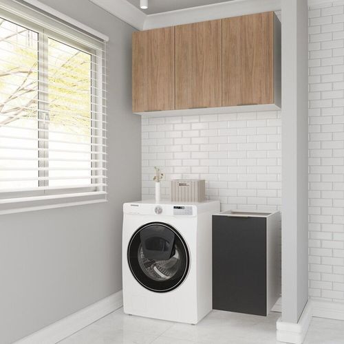 Lavanderia Modulada 2 Peças sem Tampo sem Rodapé Ipanema CabeCasa MadeiraOriginals Grafite Trama/Acácia