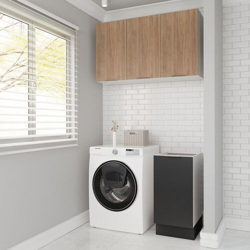 Lavanderia Modulada 2 Peças sem Tampo com Rodapé Ipanema CabeCasa MadeiraOriginals Grafite Trama/Acácia