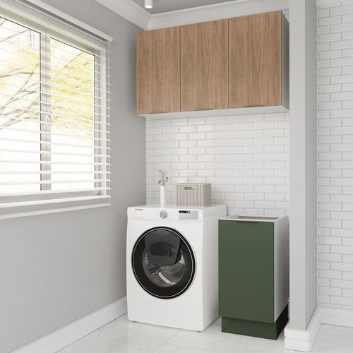 Lavanderia Modulada 2 Peças sem Tampo com Rodapé Ipanema CabeCasa MadeiraOriginals Verde Folha/Acácia