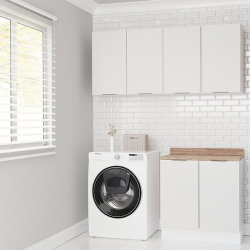 Lavanderia Modulada 3 Peças 2 Armários Aéreos 1 Balcão 2 Portas Ipanema CabeCasa MadeiraOriginals Branco
