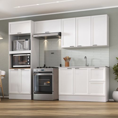 Cozinha Compacta 4 Peças 2 Aéreos 1 Balcão 1 Paneleiro Torre Quente Soho CabeCasa MadeiraOriginals Branco