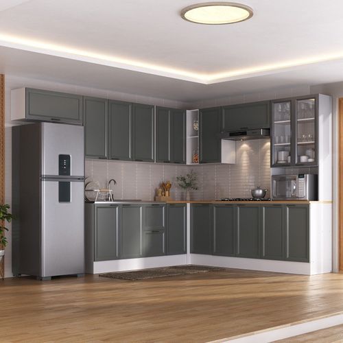 Cozinha Compacta 10 Peças 5 Aéreos 4 Balcões 1 Paneleiro Duplo Soho CabeCasa MadeiraOriginals Branco/Grafite