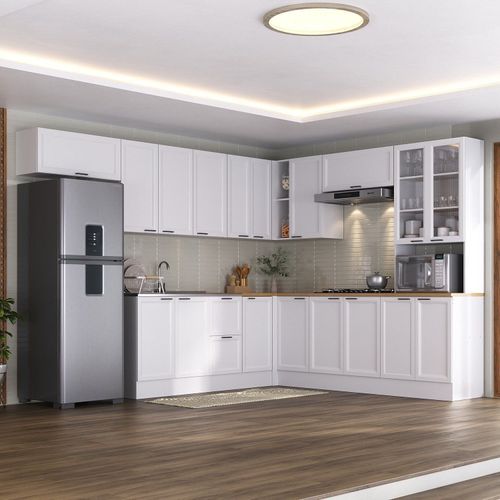 Cozinha Compacta 10 Peças 5 Aéreos 4 Balcões 1 Paneleiro Duplo Soho CabeCasa MadeiraOriginals Branco