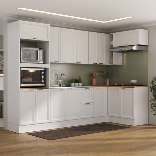 Cozinha Compacta 7 Peças 3 Aéreos 3 Balcões 1 Paneleiro Torre Quente Soho CabeCasa MadeiraOriginals Branco
