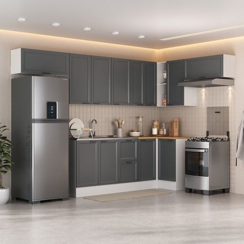 Cozinha Compacta 8 Peças 5 Aéreos 3 Balcões Soho CabeCasa MadeiraOriginals Branco/Grafite