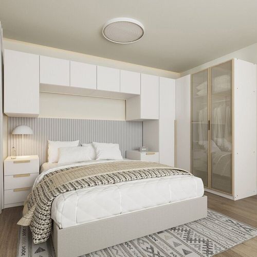 Guarda-roupa Modulado de Canto 8 Peças 10 Portas Jade CabeCasa MadeiraOriginals Branco Fosco/Avelã
