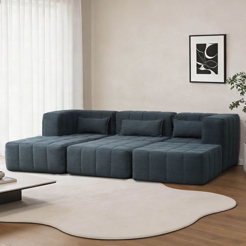 Sofá Modular Lugares e 3 Puff Easybox Cabecasa Madeiraoriginals Cotelê Verde Escuro Cotelê Verde Escuro