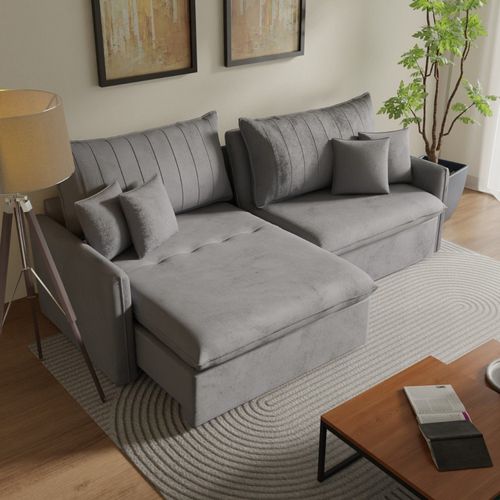 Sofá Cama Retrátil e Reclinável 260cm Colibri CabeCasa MadeiraOriginals Prata Prata