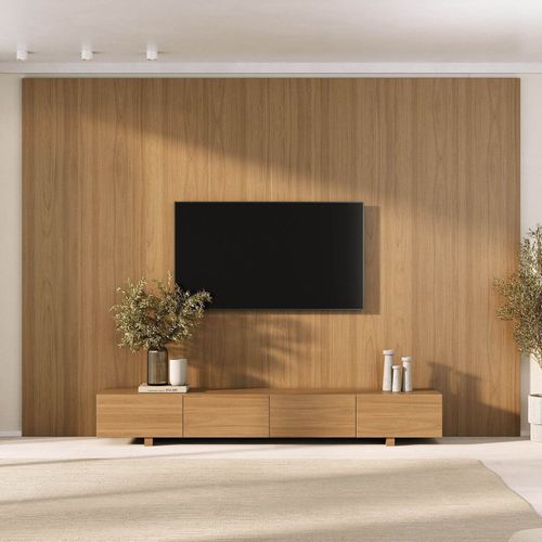 Rack com Painel para TV até 86 Polegadas 320cmx250cm Liso Aruá CabeCasa MadeiraOriginals Marrom Jatobá Jatoba