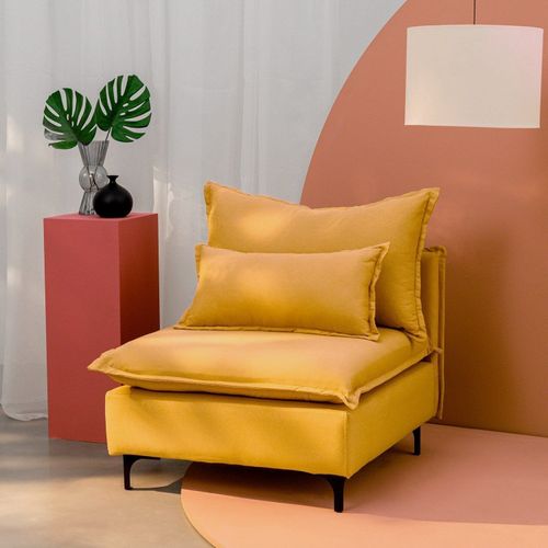 Sofá Modular com Encosto Pé Metal Sôma CabeCasa MadeiraOriginals Amarelo Mostarda Mostarda