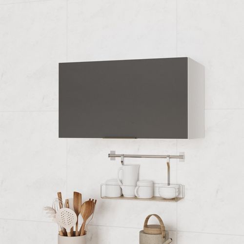 Armário Aéreo 1 Porta Basculante 60cm Ipanema CabeCasa MadeiraOriginals Grafite Trama/Branco