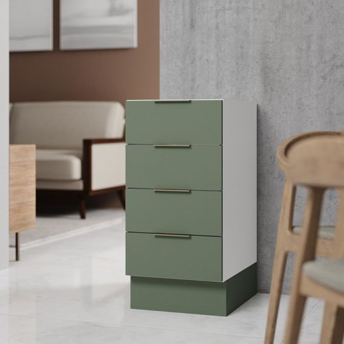 Balcão 4 Gavetas 40cm sem Tampo com Rodapé Ipanema CabeCasa MadeiraOriginals Verde Folha/Branco