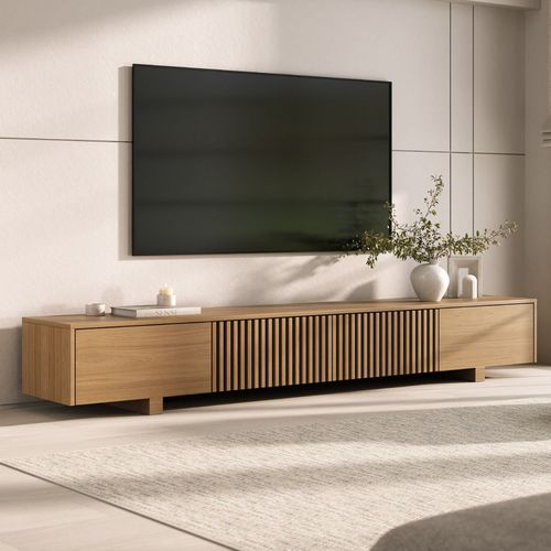 Rack para TV até 75 Polegadas 210cm Portas Ripadas Aruá CabeCasa MadeiraOriginals Marrom Jatobá Jatoba