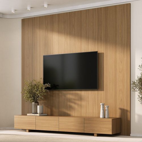 Rack com Painel para TV até 86 Polegadas 240cmx250cm Liso Aruá CabeCasa MadeiraOriginals Marrom Jatobá Jatoba