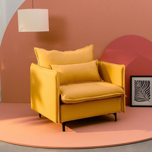 Poltrona com Pé Metal Sôma CabeCasa MadeiraOriginals Amarelo Mostarda Mostarda