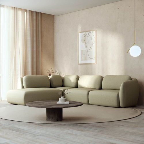 Sofá Modular 4 Lugares com Sumiê Orla CabeCasa MadeiraOriginals Verde Água