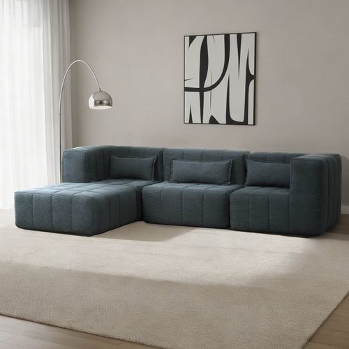 Sofá Modular 3 Lugares com Puff Easybox Cabecasa Madeiraoriginals Cotelê Verde Escuro Cotelê Verde Escuro