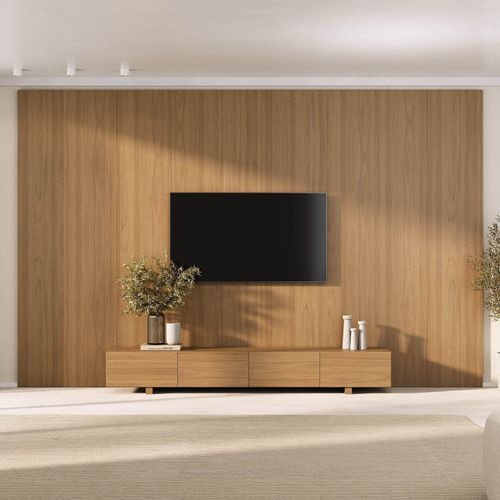 Rack com Painel para TV até 86 Polegadas 360cmx250cm Liso Aruá CabeCasa MadeiraOriginals Marrom Jatobá Jatoba
