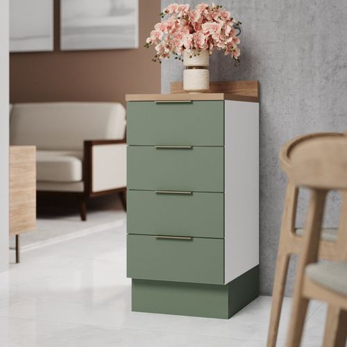 Balcão 4 Gavetas 40cm com Tampo com Rodapé Ipanema CabeCasa MadeiraOriginals Verde Folha/Branco