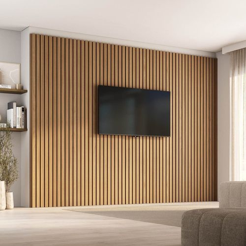 Painel Ripado para TV até 86 Polegadas 320cmx230cm Aruá CabeCasa MadeiraOriginals Marrom Jatobá Jatoba