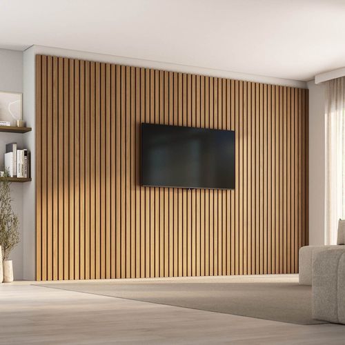 Painel Ripado para TV até 86 Polegadas 360cmx230cm Aruá CabeCasa MadeiraOriginals Marrom Jatobá Jatoba