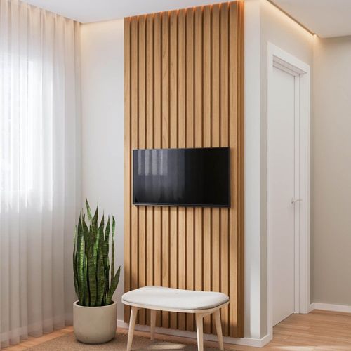 Painel Ripado para TV até 32 Polegadas 80cmx230cm Aruá CabeCasa MadeiraOriginals Marrom Jatobá Jatoba
