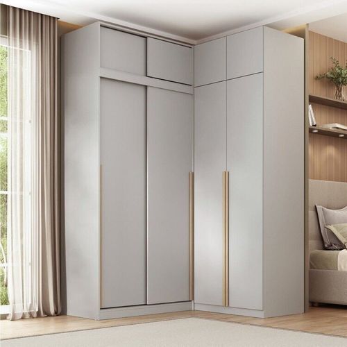 Guarda-roupa Modular de Canto 4 Peças 8 Portas com 4 Portas de Correr Jade CabeCasa MadeiraOriginals Cinza Urbano