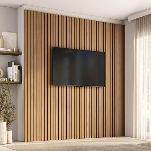 Painel Ripado para TV até 86 Polegadas 240cmx250cm Aruá CabeCasa MadeiraOriginals Marrom Jatobá Jatoba