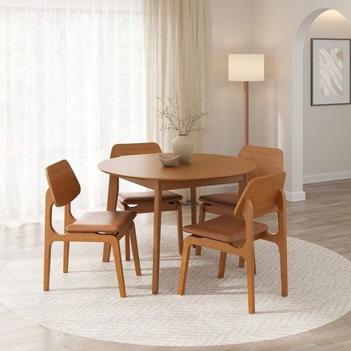 Kit Mesa de Jantar Extensível Redonda Tarsila e 4 Cadeiras Jandaia CabeCasa MadeiraOriginals Champagne/Caramelo