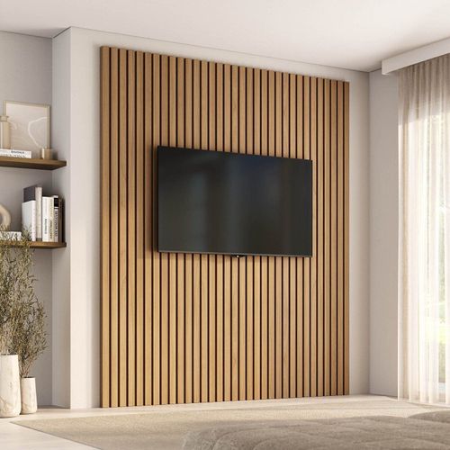 Painel Ripado para TV até 75 Polegadas 200cmx230cm Aruá CabeCasa MadeiraOriginals Marrom Jatobá Jatoba