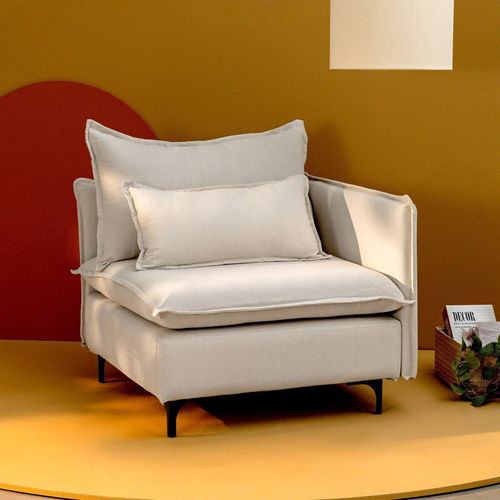 Sofá Modular Braço Lateral com Pé Metal Sôma CabeCasa MadeiraOriginals Bege Natural Natural