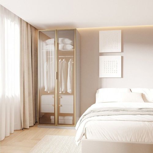 Guarda-Roupa Modular 80cm com Portas Reflecta e Gaveteiro Jade CabeCasa MadeiraOriginals Cinza Urbano