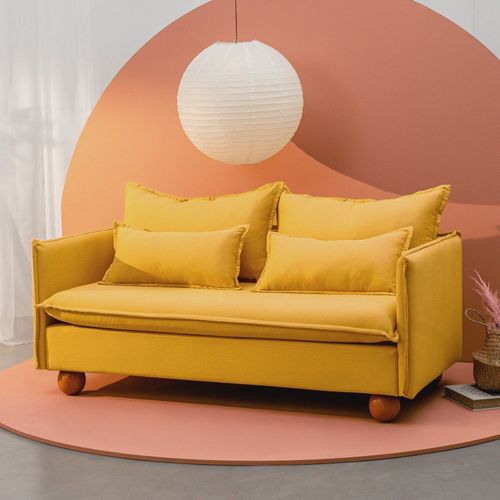 Sofá Modular 2 Lugares Pé Bolinha Sôma CabeCasa MadeiraOriginals Amarelo Mostarda Mostarda