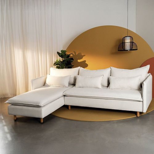 Sofá Modular 3 Lugares com Chaise e Pé Madeira Sôma CabeCasa MadeiraOriginals Bege Natural Natural