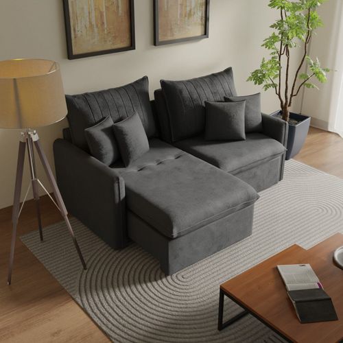 Sofá Cama Retrátil e Reclinável 200cm Colibri CabeCasa MadeiraOriginals Cinza Grafite Grafite