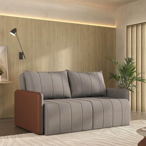 Sofá Cama Retrátil e Reclinável 3 Lugares 200cm Jequitibá CabeCasa MadeiraOriginals Caramelo/Capuccino Caramelo/Capuccino