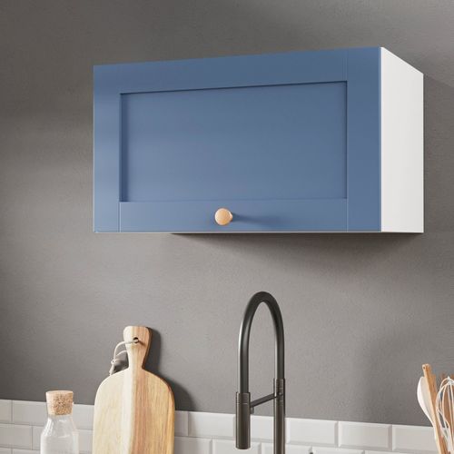 Armário Aéreo 1 Porta Basculante 60cm Arizona CabeCasa MadeiraOriginals Branco/Azul