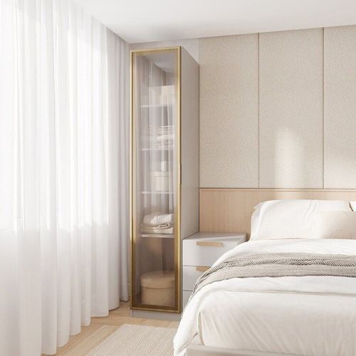 Guarda-Roupa Modular 40cm 1 Porta Reflecta com Prateleiras Jade CabeCasa MadeiraOriginals Cinza Urbano