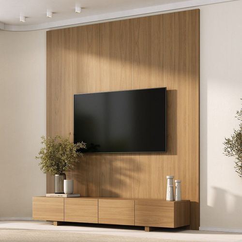 Rack com Painel para TV até 75 Polegadas 200cmx230cm Liso Aruá CabeCasa MadeiraOriginals Marrom Jatobá Jatoba