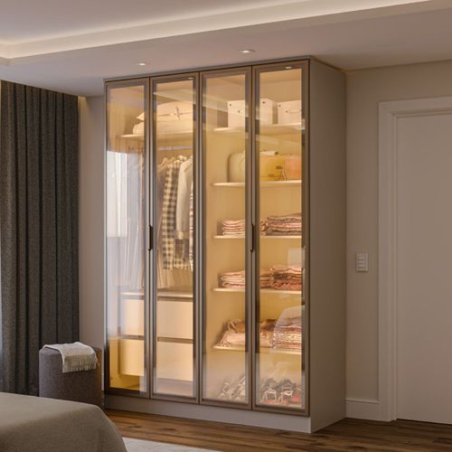 Guarda-Roupa Planejado 4 Portas Reflecta com LED 100% MDF Orion CabeCasa MadeiraOriginals Bege/Aveia Aveia
