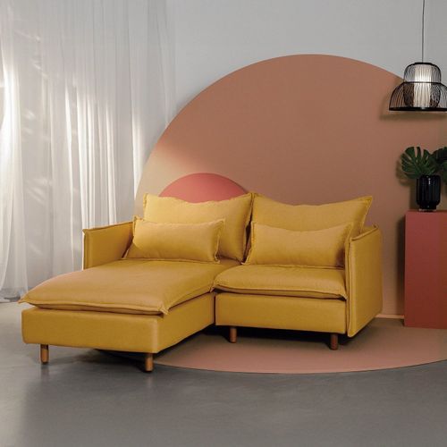 Sofá Modular 2 Lugares com Chaise e Pé Madeira Sôma CabeCasa MadeiraOriginals Amarelo Mostarda Mostarda