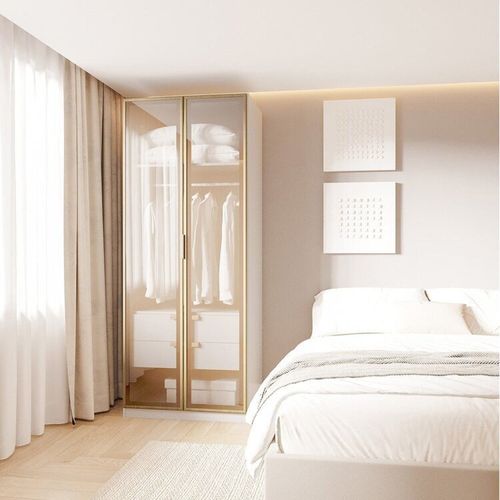 Guarda-Roupa Modular 80cm com Portas Reflecta e Gaveteiro Jade CabeCasa MadeiraOriginals Branco Fosco