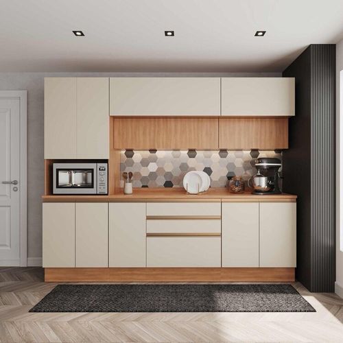 Cozinha Modulada 5 Peças com Armários, Balcões e Torre Quente Aroeira CabeCasa MadeiraOriginals Cinza Sereno