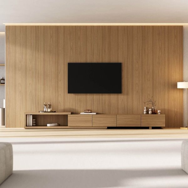 Rack com Painel Extensível para TV até 86 Polegadas 400cmx230cm Liso Aruá CabeCasa MadeiraOriginals Marrom Jatobá Jatoba